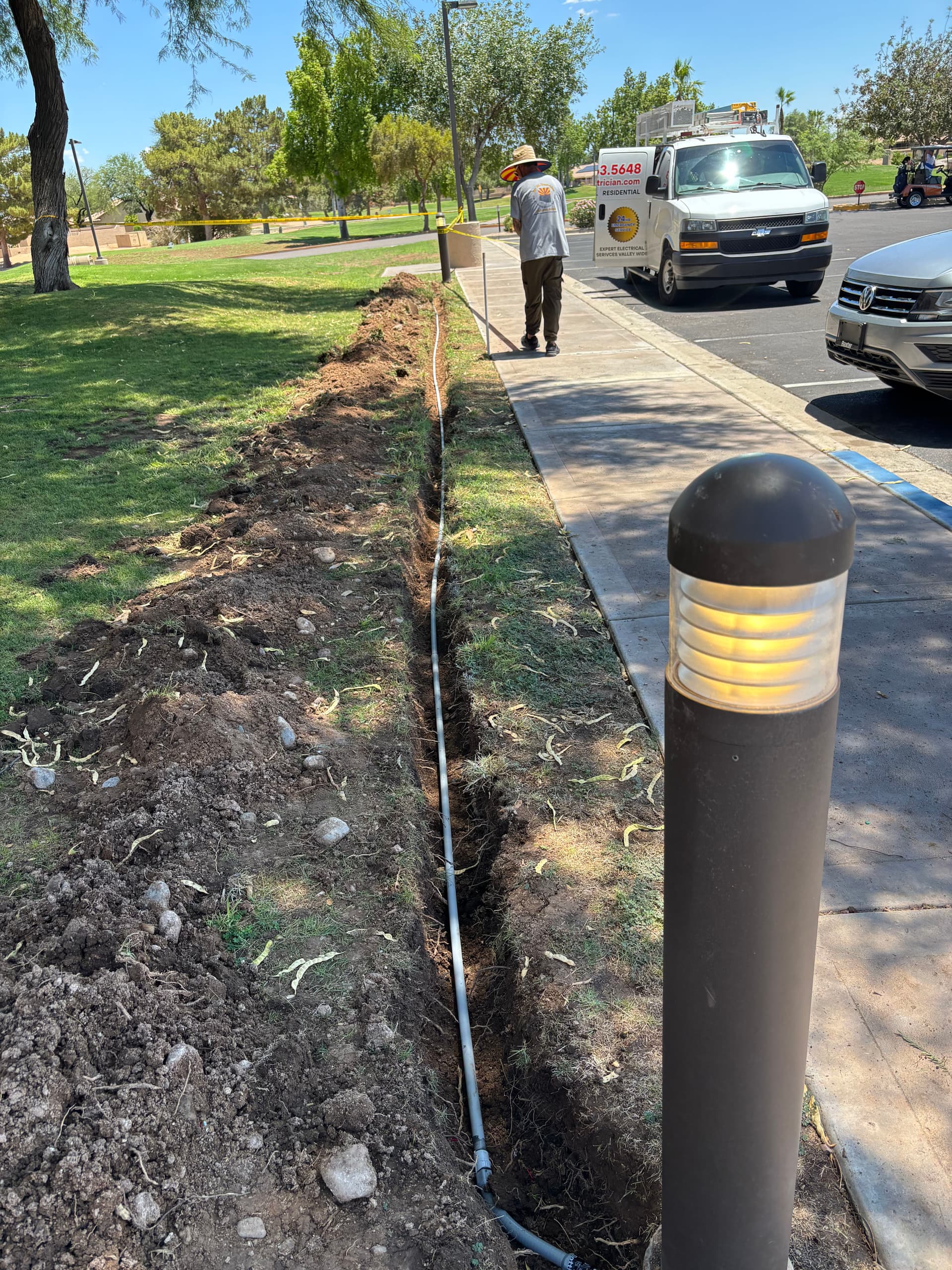 Gallery photos for Corroded Underground Wiring Replaced to Restore Parking Lot Bollard Lights: Image #1
